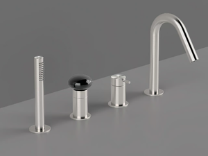MIR16 - Deck mounted steel bathtub tap with diverter with hand shower - Tap by Radomonte