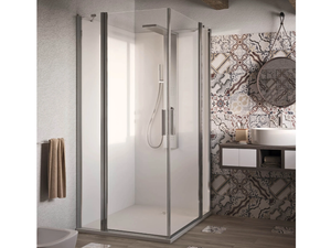 LIGHT PA + PA - Corner glass and aluminium shower cabin with hinged door - Door by RELAX
