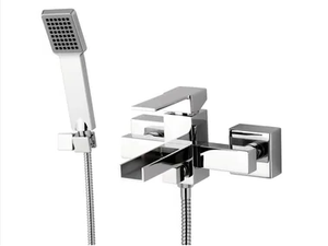 QUBIKA CASCATA - Wall-mounted bathtub mixer with hand shower - Tap by Remer Rubinetterie