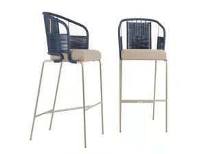 PIETRASANTA - High steel and rope stool with integrated cushion and back - Accessories by Rever