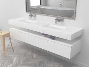 ALABAMA - Wall-mounted double rectangular Corian® washbasin - Washbasin by RILUXA