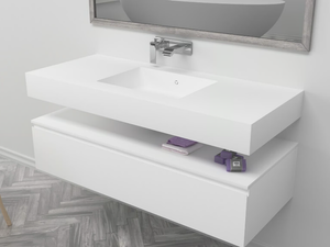 ENERGY - Wall-mounted single rectangular Corian® washbasin - Washbasin by RILUXA