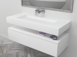 GEORGIA - Wall-mounted single rectangular Corian® washbasin - Washbasin by RILUXA