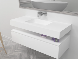 SQUARE - Wall-mounted single rectangular Corian® washbasin - Washbasin by RILUXA