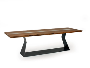 BEDROCK PLANK C RESIN - Table with base in iron base and top in solid wood and resin - Table by Riva 1920