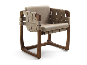 BUNGALOW DINING CHAIR - Sled base leather and solid wood chair with armrests - Chair by Riva 1920