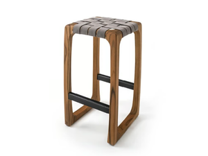 BUNGALOW - High teak garden stool with footrest and fabric seat - Stool by Riva 1920