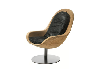 CREUS - Swivel cedarwood and leather armchair with armrests - Armchair by Riva 1920