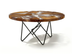 KAURI EARTH - Round table with resin and Kauri wood top and iron base - Table by Riva 1920