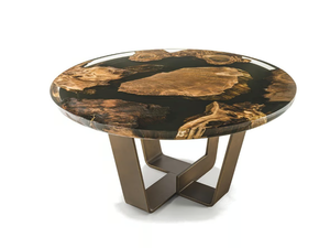 KOHI KAURI - Low round coffee table with wood and resin top - Coffee table by Riva 1920