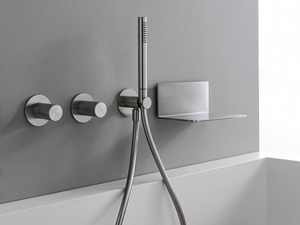 3.6 - Wall-mounted stainless steel bathtub mixer with overhead shower - Tap by Rubinetterie Treemme