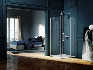 ETERNA - Corner tempered glass shower cabin with hinged door - Door by Samo