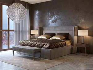 DIVINA - Leather double bed with upholstered headboard - Bed frame by Scandal