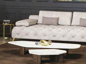 MOON - Low marble coffee table with macassar ebony base - Coffee table by Scandal