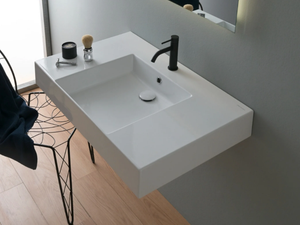 TEOREMA 2.0 PLUS - Wall-mounted single rectangular ceramic washbasin - Washbasin by Scarabeo Ceramiche
