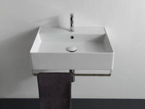 TEOREMA 2.0 - Rectangular ceramic washbasin with towel rail - Washbasin by Scarabeo Ceramiche