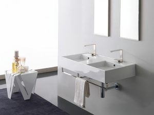 TEOREMA 2.0 - Wall-mounted double ceramic washbasin - Washbasin by Scarabeo Ceramiche