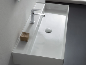 TEOREMA 2.0 - Wall-mounted rectangular ceramic washbasin - Washbasin by Scarabeo Ceramiche