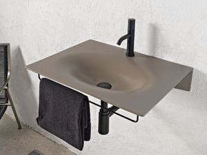VEIL - Wall-mounted ceramic washbasin with towel rail - Washbasin by Scarabeo Ceramiche