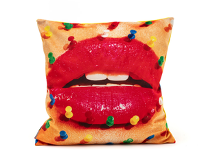 MOUTH WITH PINS - Square fabric cushion - Accessories by Seletti
