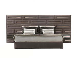 WALL - Fabric double bed with upholstered headboard and integrated nightstands - Bed frame by Siwa Soft Style