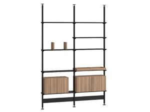 PIRA G2 - Open floor-ceiling mounted aluminium and wood bookcase - Cabinet by String Furniture