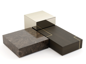 FORTUNE - Low wooden, marble and glass coffee table - Coffee table by Stylish Club