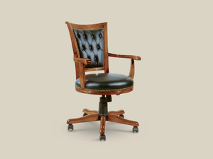 5120 - Leather and wood executive chair with castors with 5-spoke base - Office Chair by Tarocco Vaccari Group