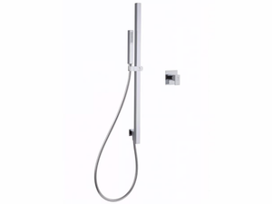 Square-section sliding bar - Wall-mounted brass shower panel with hand shower - Shower panel by Tender rain