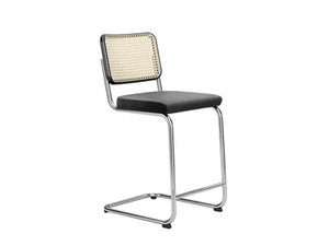 S 32 SPVHT - Cantilever upholstered stool with canework backrest - Stool by Thonet