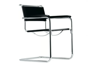 S 34 - Cantilever tanned leather chair with armrests - Chair by Thonet