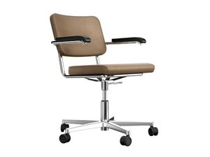 S 64 PVDR - Upholstered leather chair with armrests with 5-spoke base - Chair by Thonet