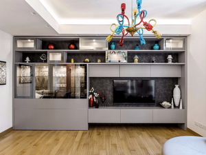 D90 - lacquered Grey oak - Storage wall with fold-away bed - Cabinet by TM Italia Cucine