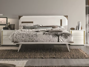 TASCA - Upholstered leather double bed with upholstered headboard - Bed frame by Tomasella