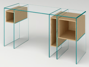 MARCELL - Rectangular wood and glass writing desk with bookcase - Desk by Tonelli Design