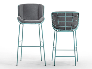 SKIN - Upholstered metal stool with footrest with back - Stool by TrabA'