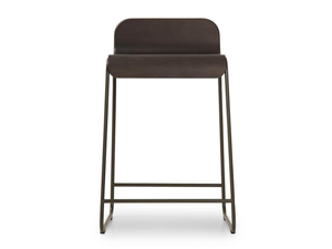 FLOW - Sled base steel and wood stool with footrest - Stool by True Design