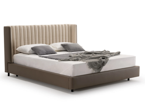 DOMUS - Fabric and leather double bed with upholstered headboard - Bed frame by Turri
