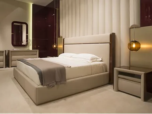 MADISON - Upholstered leather double bed - Bed frame by Turri