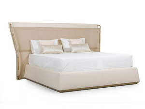 MELTING LIGHT - Upholstered leather double bed with high headboard - Bed frame by Turri