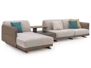VINE - Sectional fabric and leather sofa with chaise longue - Sofa by Turri