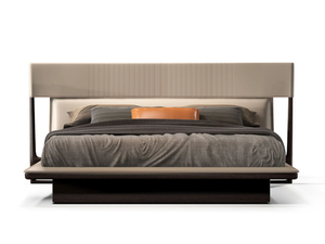 VINE - Solid wood double bed with leather upholstered headboard - Bed frame by Turri
