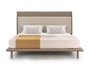 ZERO - Leather double bed with upholstered headboard - Bed frame by Turri