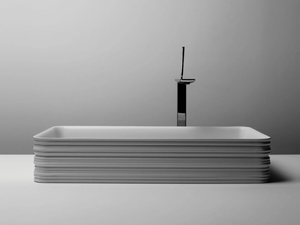 TRACE - Countertop rectangular single ceramic washbasin - Washbasin by Valdama