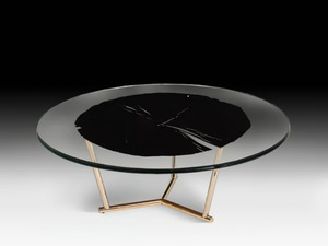 CORVARA - Low round wood and glass coffee table - Coffee table by VGnewtrend