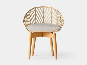 PLISSÉ RATTAN - Rattan and mahogany chair with integrated cushion - Accessories by Vical Home