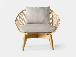 PLISSÉ RATTAN - Rattan and mahogany easy chair with integrated cushion - Accessories by Vical Home
