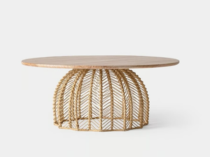 PLISSÉ RATTAN - Round mahogany and rattan coffee table - Coffee table by Vical Home