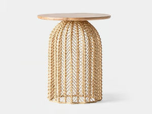 PLISSÉ RATTAN - Round mahogany and rattan high side table - Coffee table by Vical Home