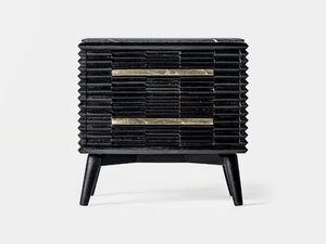 PLISSÉ WOOD - Mango and marble bedside table with drawers - Side table by Vical Home